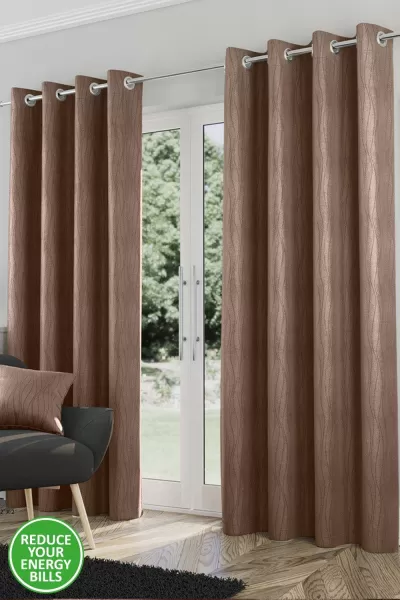 Enhanced Living Goodwood Bronze Thermal, Energy Saving, Dimout Eyelet Pair Of Curtains With Wave Pattern 46 X 72" (117X183Cm)