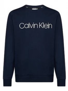 Calvin Klein Cotton Logo Sweatshirt - Navy, Size 2XL, Men