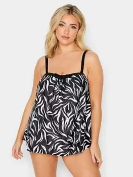 Yours Yours Stroke Print A-Line Tankini - Black, Size 16, Women