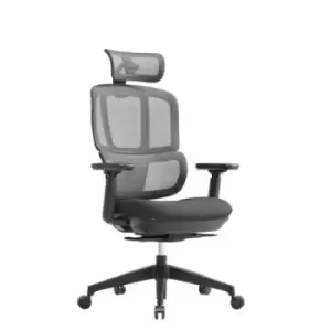 Shelby Black mesh back operator chair with headrest and Black fabric seat