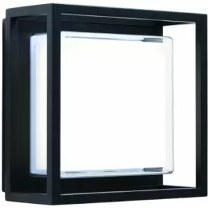 Loops - IP44 Outdoor Wall Light Black Square Lantern & Diffused Shade 10W Cool White led