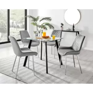 Furniture Box Seattle Glass and Black Leg Square Dining Table & 4 Grey Pesaro Silver Chairs