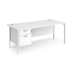 Office Desk Rectangular Desk 1800mm With Pedestal White Top With White Frame 800mm Depth Maestro 25 MH18P2WHWH