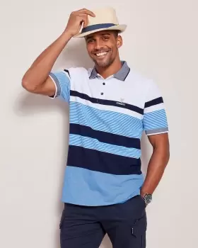 Cotton Traders Mens Guinness Short Sleeve Multi Stripe Polo Shirt in Blue