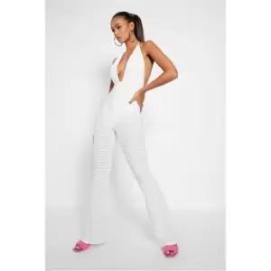 I Saw It First White Halterneck Wide Leg Textured Jumpsuit - White