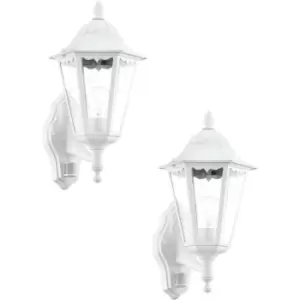 2 PACK IP44 Outdoor Wall Light & PIR Sensor White Aluminium Lantern 60W E27