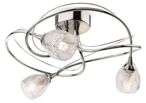 3 Light Flush Light Chrome, Clear Decorative Glass, G9