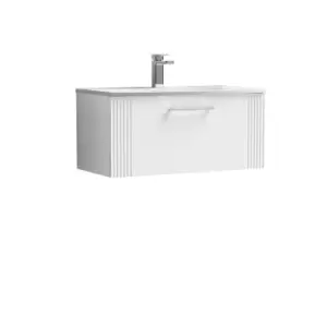 Nuie Deco 800mm Wall Hung Single Drawer Vanity & Basin 4 - Satin White