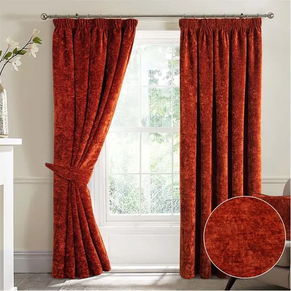 Home Curtains Camden Heavyweight Chenille Pencil Pleat Curtains - Orange 45x54