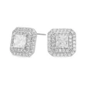 Jon Richard Silver Plated Square Cubic Zirconia Pave Stud Earring