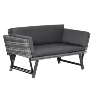 Outsunny 2-in-1 Rattan Folding Daybed Sofa - Mixed Grey