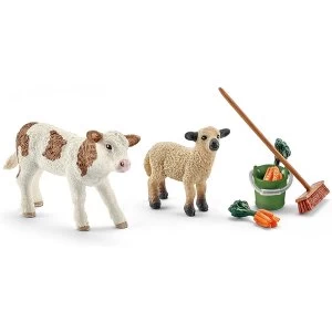 SCHLEICH Farm World Stable cleaning kit with calf and lamb