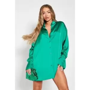 I Saw It First Oversized Satin Shirt - Green