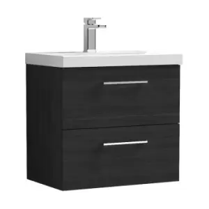 Nuie Arno Charcoal Black 600mm Wall Hung 2 Drawer Vanity Unit with 50mm Profile Basin - ARN624D - Charcoal Black