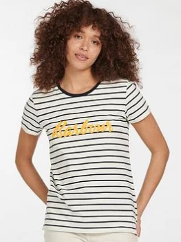 Barbour Keilder Stripe Logo Tee - White/Navy, Size 14, Women