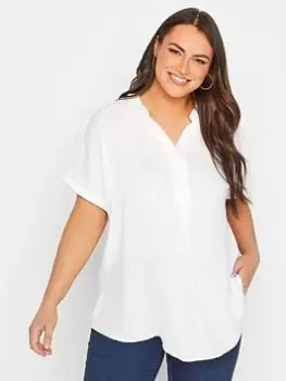 Yours Short Sleeve Half Placket Blouse - White, Size 38-40, Women