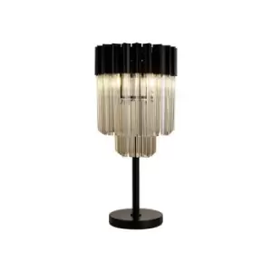 Luminosa Poland Table Lamp 3 Light E14, Matt Black, Cognac Sculpted Glass