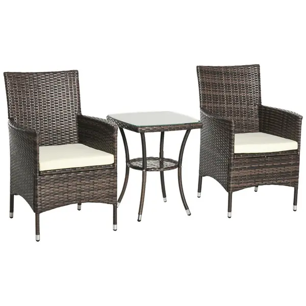 Outsunny Rattan Bistro Set Garden Chair Table Patio Outdoor Brown