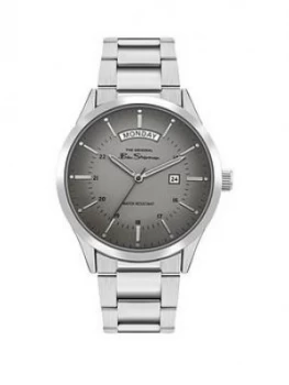 Ben Sherman Grey Sunray DayDate Dial Stainless Steel Bracelet Mens Watch, One Colour, Men