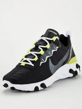 Nike React Element 55 - Black/White/Yellow, Black/White/Yellow, Size 4, Women