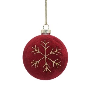 Sass & Belle Red Flocked Bauble with Snowflake