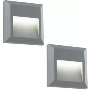 Loops - 2 pack Square IP65 Guide Light - Indirect 1.1W Warm White LED - Gray abs