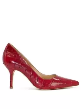 Dune London Dune Bold Leather Croc-Effect Court Shoes - Red, Size 4, Women