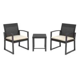 Outsunny 3pc Patio Side Table Set w/ 2 Cushioned Single Chairs - Brown