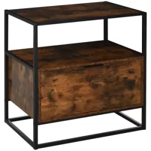 Industrial-Style Side Table w/ Drawer Open Shelf Steel Frame