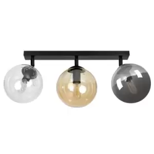 Tofi Black Globe Ceiling Spotlight Bar with Clear, Graphite, Amber Glass Shades, 3x E14