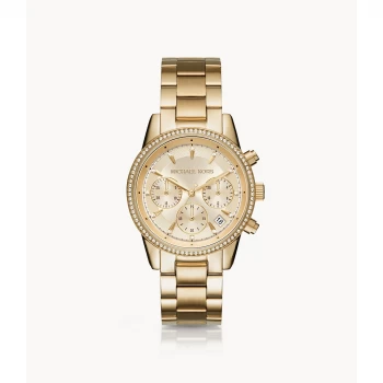 Michael Kors Womens Ritz Chronograph Gold-Tone Stainless Steel Watch - Gold