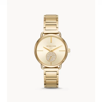 Michael Kors Womens Portia Gold-Tone Two-Hand Sub-Eye Watch - Gold