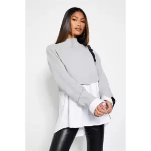 I Saw It First High Neck Ribbed Detail Cropped Jumper - Grey