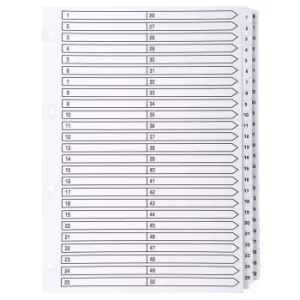 Exacompta Indices Dividers 50 Part A4 1-50 Mylar White Pack of 4, white