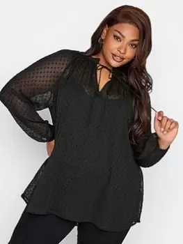 Yours Tie Neck Chiffon Top Black Dobby, Black, Size 22-24, Women