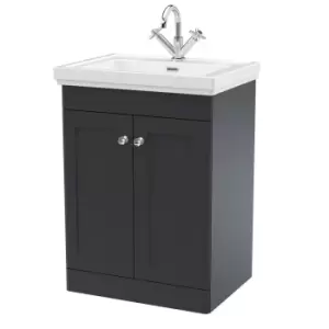 Nuie Classique 600mm Floor Standing 2-door Unit & Basin 1 Tap Hole - Satin Anthracite