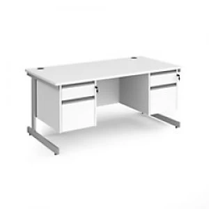 Dams International Straight Desk with White MFC Top and Silver Frame Cantilever Legs and 2 x 2 Lockable Drawer Pedestals Contract 25 1600 x 800 x 725m