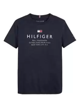 Tommy Hilfiger Boys TH Logo Short Sleeve T-Shirt - Desert Sky, Navy, Size 6 Years