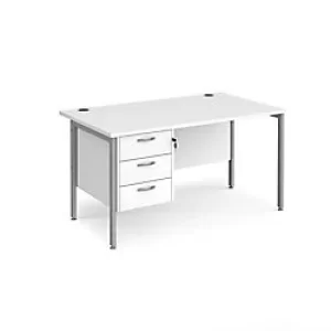 Rectangular Straight Desk White Wood H-Frame Legs Silver Maestro 25 1400 x 800 x 725mm 3 Drawer Pedestal