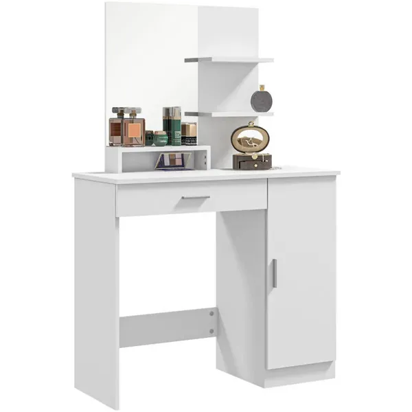 HOMCOM Vanity Table, Makeup Table With Mirror And Storage, White 831-698V80WT