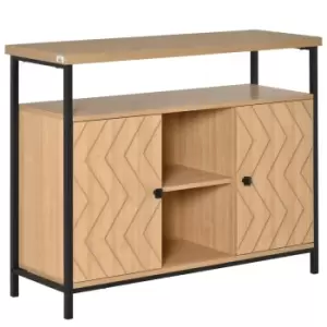 Homcom Chevron Pattern 2 Door Sideboard With Adjustable Shelves Wood Effect