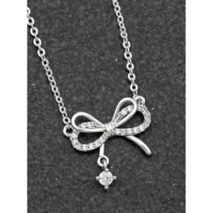 Pretty Pave Bow Platinum Plated Necklace