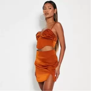 I Saw It First V Front Ruched Bust Corset Crop Top - Orange