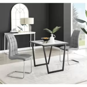 Furniturebox Carson White Marble Effect Square Dining Table & 2 Grey Murano Faux Leather Chairs