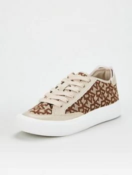 DKNY Reesa Logo Printed Trainer - Beige, Size 6, Women