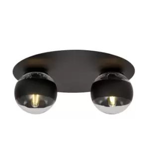 Emibig Solar Black Globe Ceiling Light with Clear,Black Glass Shades, 2x E14