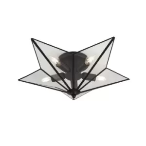 Star Flush Fitting 5 Light - Black with Clear Glass Panels