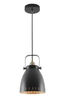 Medium Ceiling Dome Pendant, 1 x E27, Matt Black, Antique Brass, Khaki