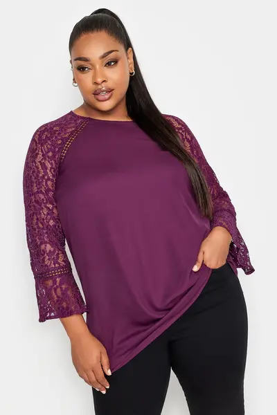 Yours Flute Sleeve Top Purple