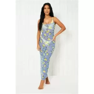 I Saw It First Blue Lemon Print Mesh Maxi Slip Dress - Blue